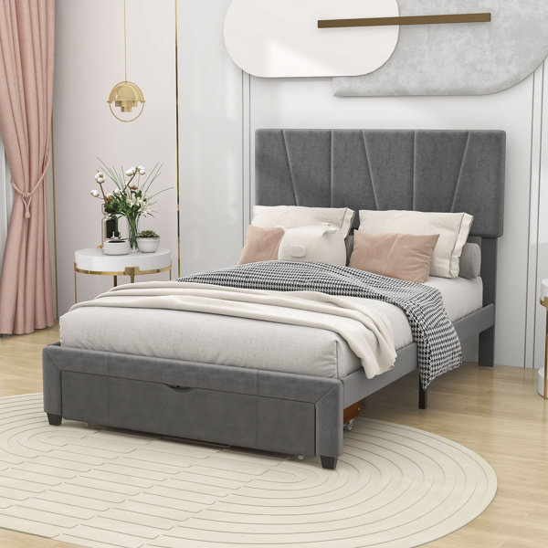 Latitude Run® Upholstery Platform Bed with Drawer and Adjustable